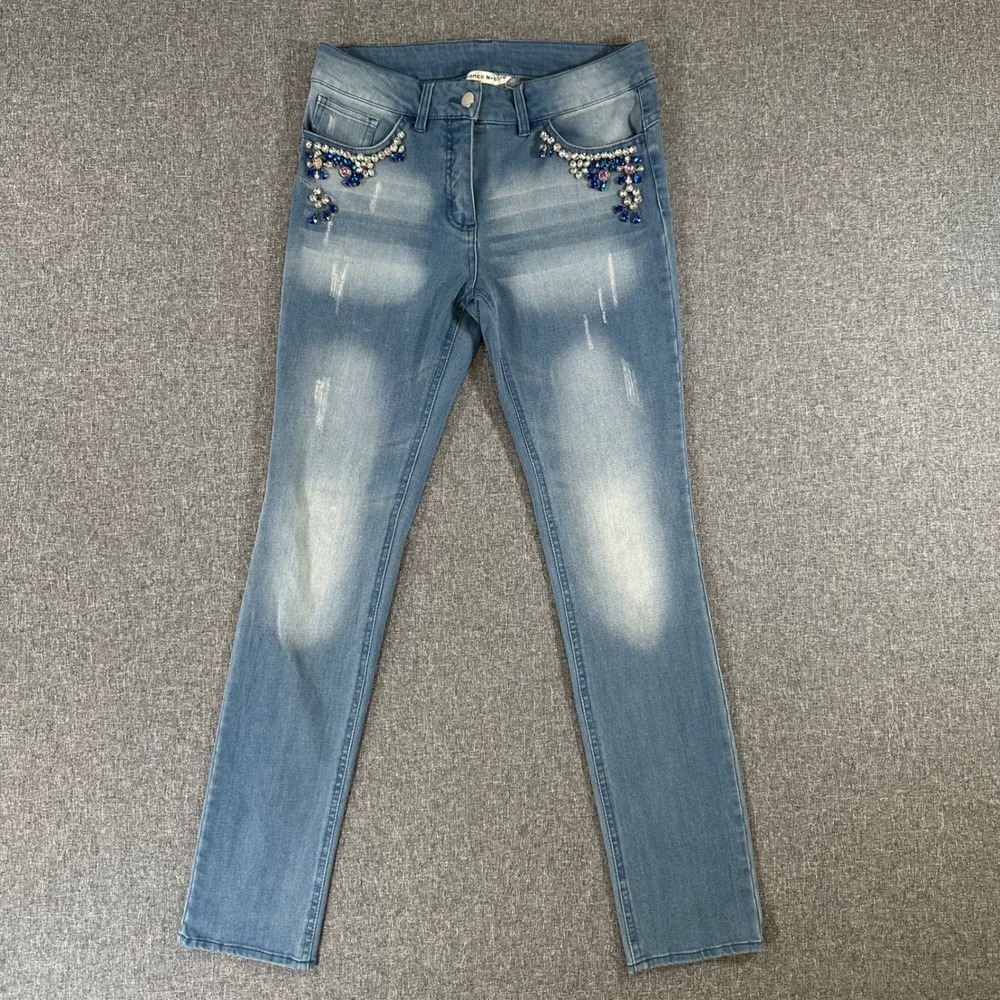 Bianca Nygard Womens Blue Embellished Jeans Slim Stretch Denim Pants Size S ✨
